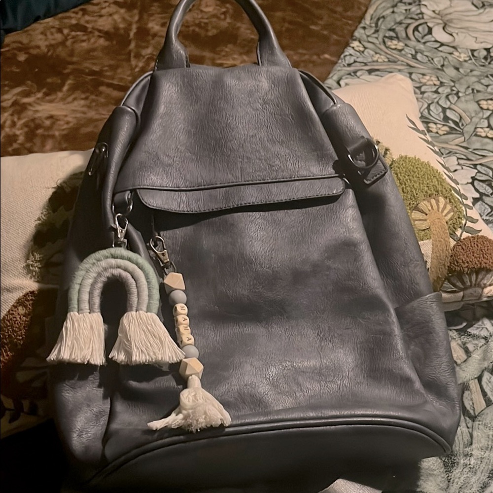 VEGAN LEATHER backpack purse muted gray with blue undertones